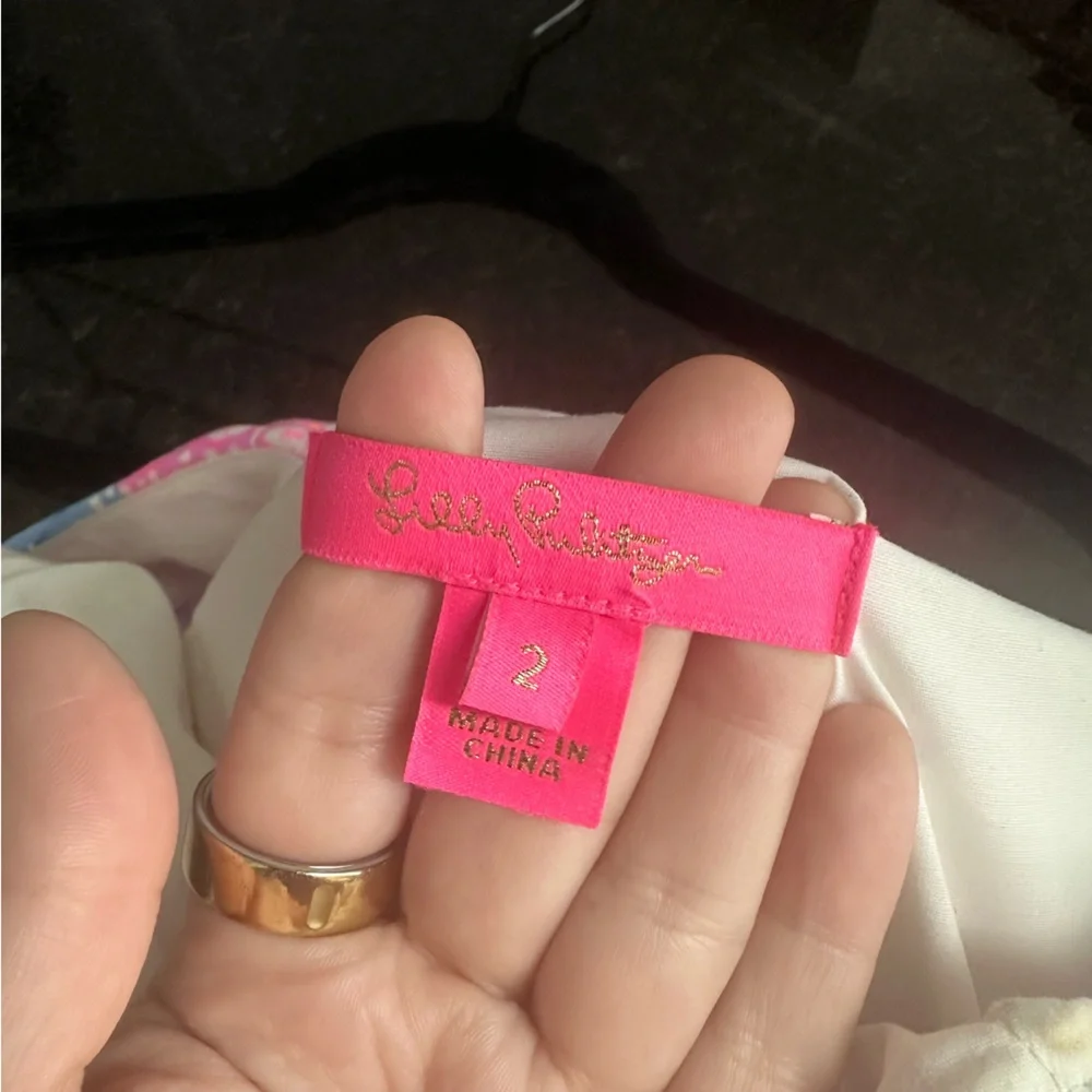 Lilly Pulitzer (2) “Kipton” Romper - One Shoulder Blue / Pink Floral Print - Picture 5 of 11